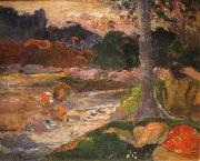 Paul Gauguin Tahitians on the Riverbank painting